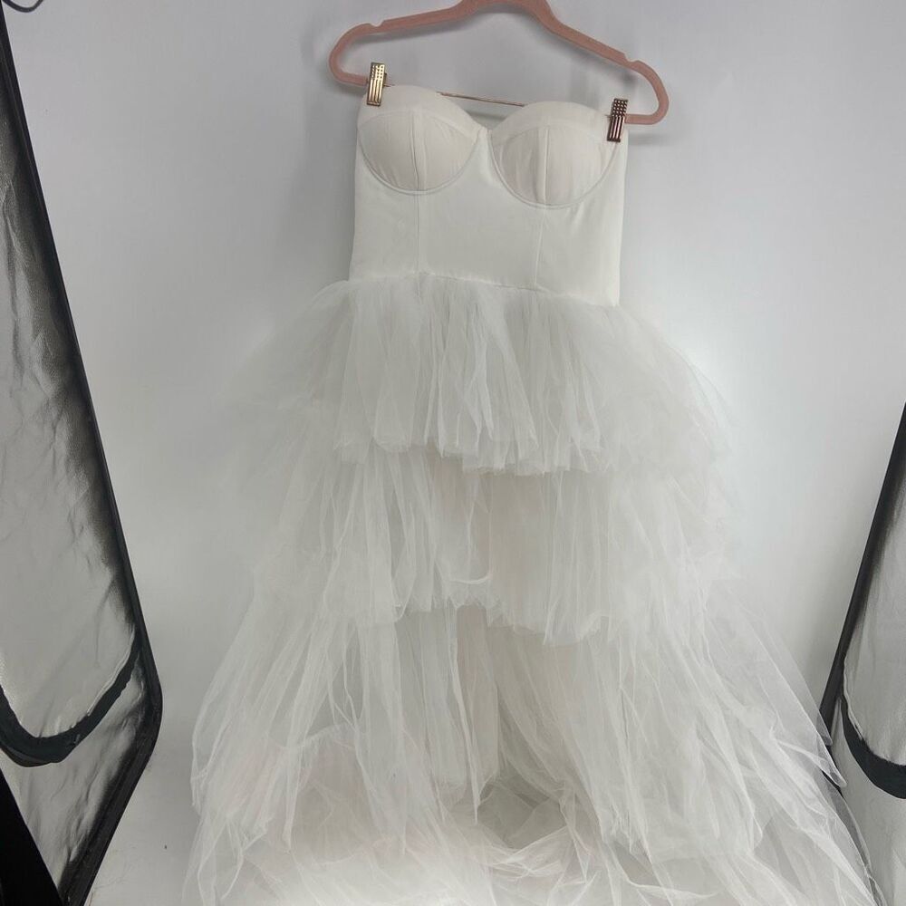 Blithe LA Women's White Tube Ruffle Gown Maxi Dress Size Medium